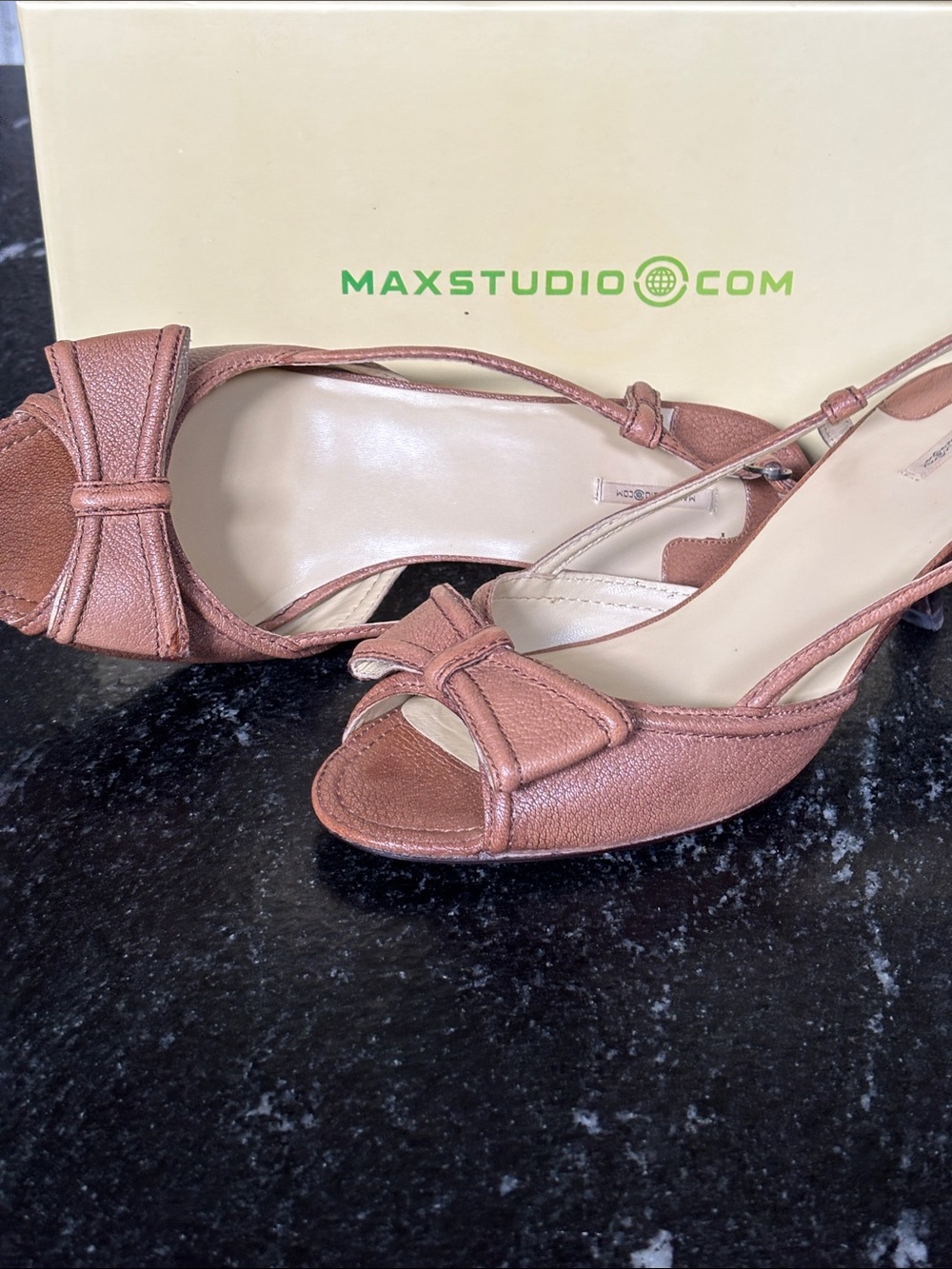 Max Studio Copper-Brown Open-Toe Slingback Heels